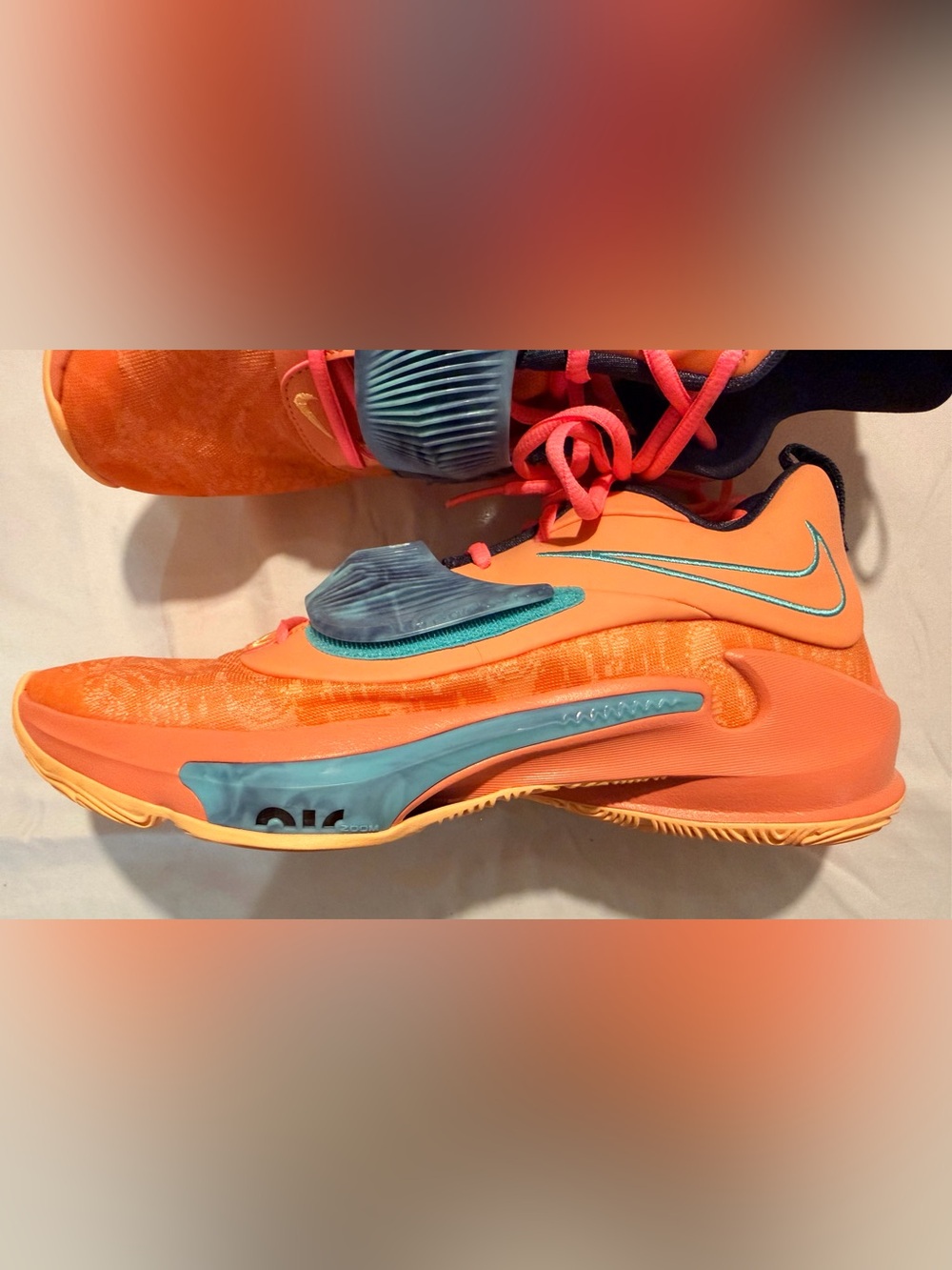 Nike Orange Teal Basketball Shoes with Coral Laces